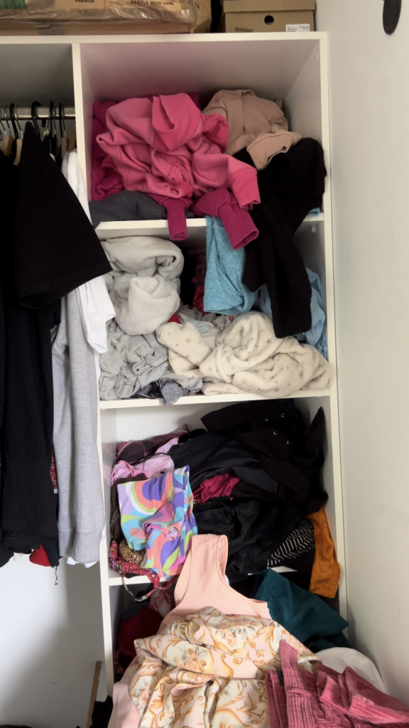 Before: unorganised closet